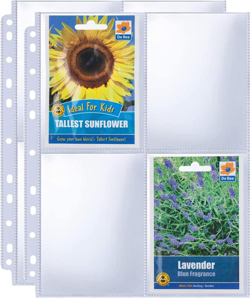 Zofly 240 Pockets 3.5x5” Seed Packet Sleeves, 30 Pack Double Sided 4 Pocket Seed Organizer Sheet,Heavy Duty Garden Seeds Storage Pages for 3 Ring Binder, 8.5x11” Top Loading Clear Photo, Index Card Sleeves - Image 1